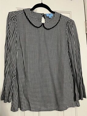 CeCe Black & White Gingham Peter Pan Collar Button-Back Blouse